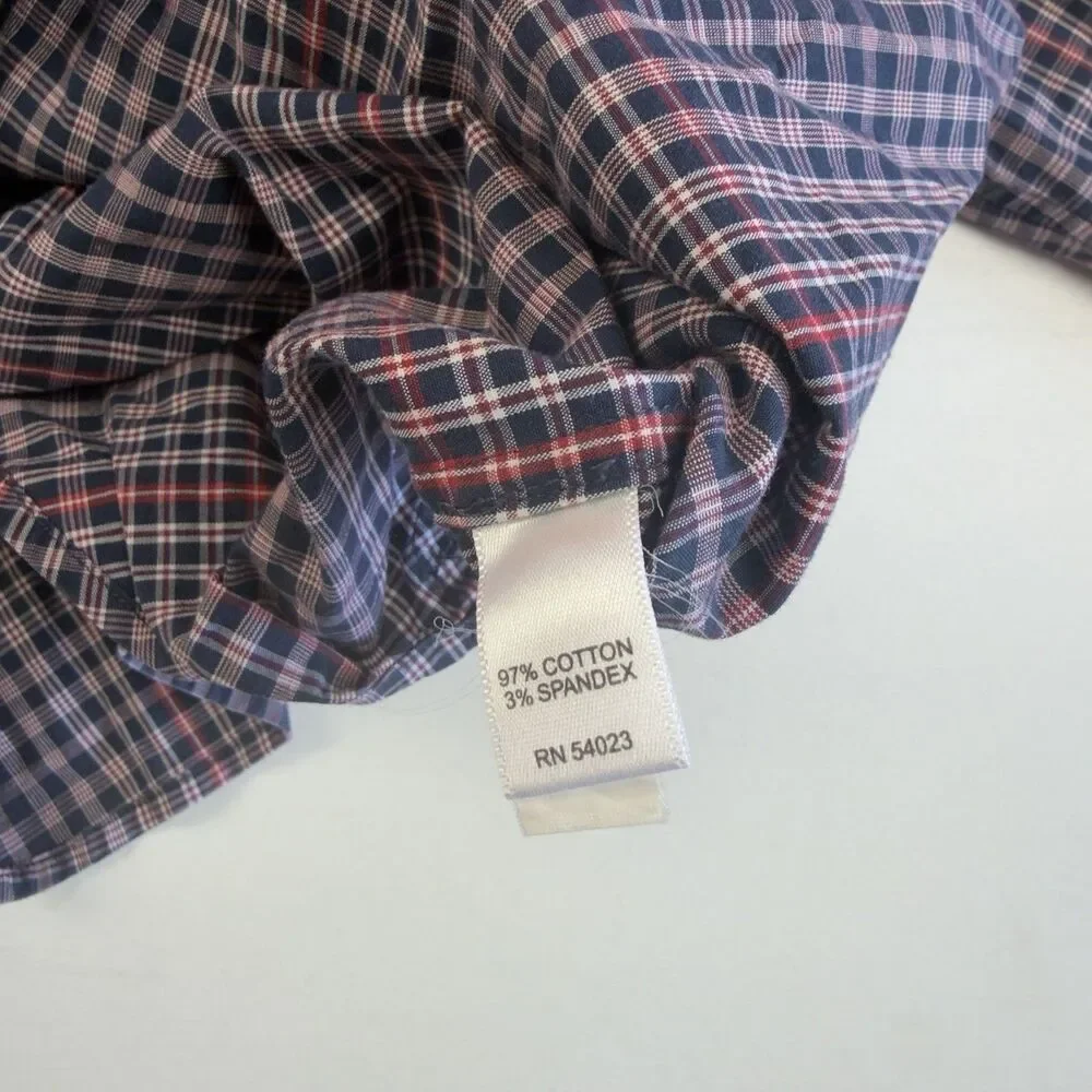 Banana Republic Western Shirt Mens S Pearl Snap Long sleeve Red, Navy Plaid